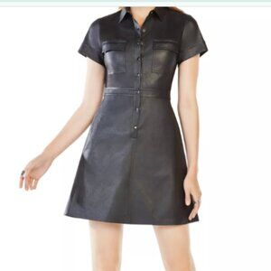 BCBG FAUX LEATHER CHOCOLATE BROWN SHORT SLEEVE DRESS SIZE MEDIUM